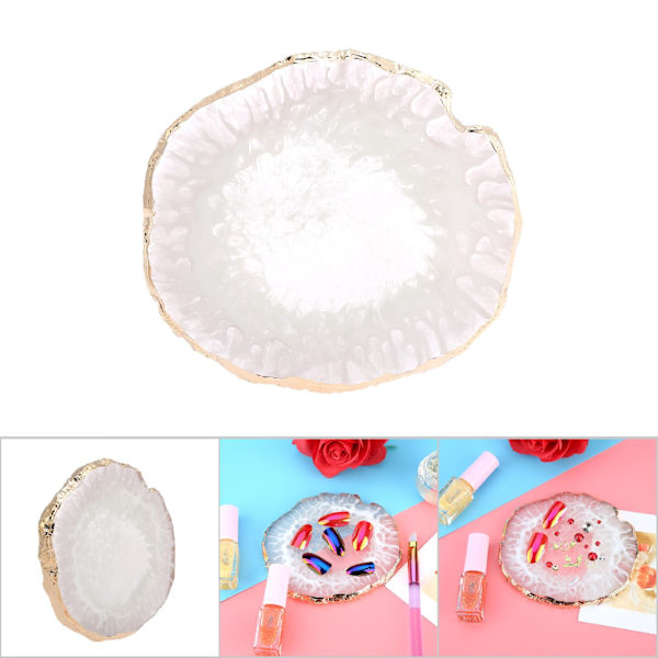 Harpiks Sten Neglekunst Palet Maleri Tegning Farve Skål Manicure Display Board Negle DIY Hvid