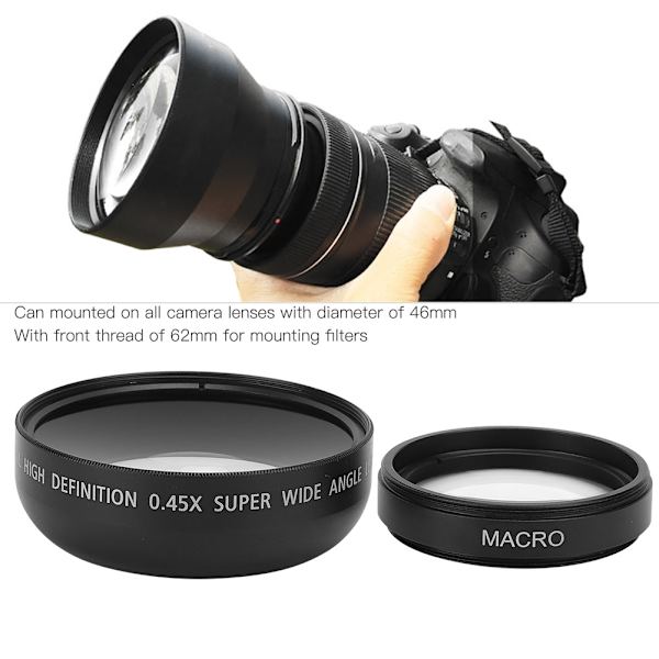 JSR‑1156 Avancerad 46MM 0.45X vidvinkel makroobjektiv passar alla 46MM diameter kameralinser
