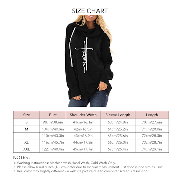 Dame Langærmet Hoodies Snørebånd Print Design Komfortabel Åndbar Pullover Sweatshirt til Damer Sort XXL