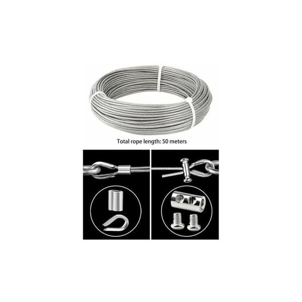 50m rustfri stålkabel med PVC-belegg rekkverk og belysning