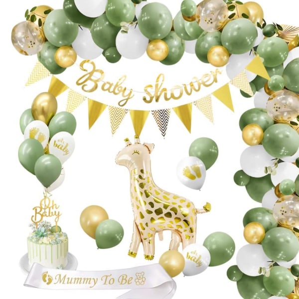 Baby Shower Decoration Giraffe Foil Green Balloons Banner Gender Reveal Party Decoration for Baby Boys Girls