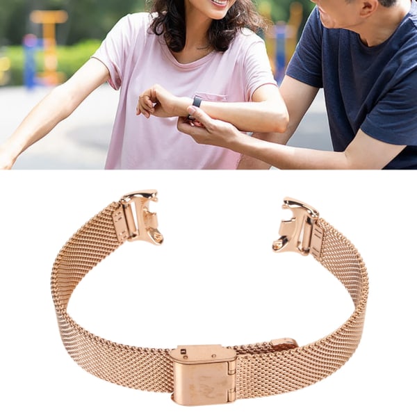 Justerbart ersättningsarmband för klocka, andningsbart fällbart spänne, snabbkoppling, armband i rostfritt stål för Mi Band 8, roséguld