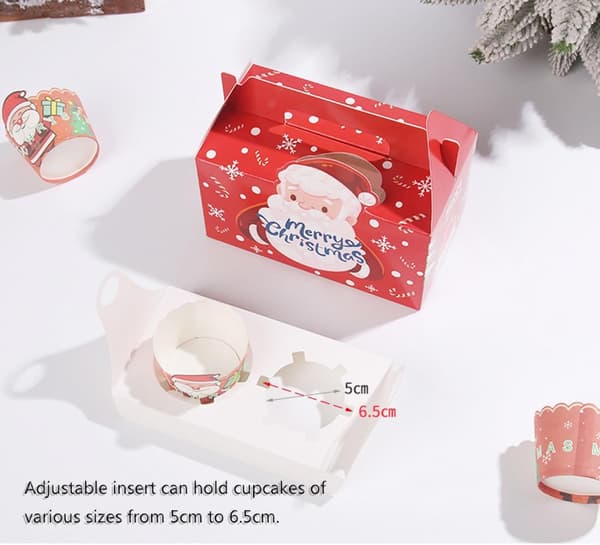 20 st 2-håls Jul Cupcake-låda Cupcake-bärare Muffins-låda Kaklåda med insats, Pappersbagerilåda Godislåda