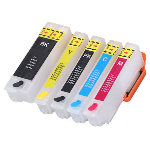 5 stk. printerpatroner med permanent chip stabil 5 farver refill patroner sæt BK PK C M Y T2621 T2631 T2632 T2633 T2634