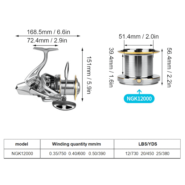 4.8:1 Spinnestænger Fiskehjul Stærk Bremskraft Helt Metal Lang Kast Fiskesnøre HjulNGK12000