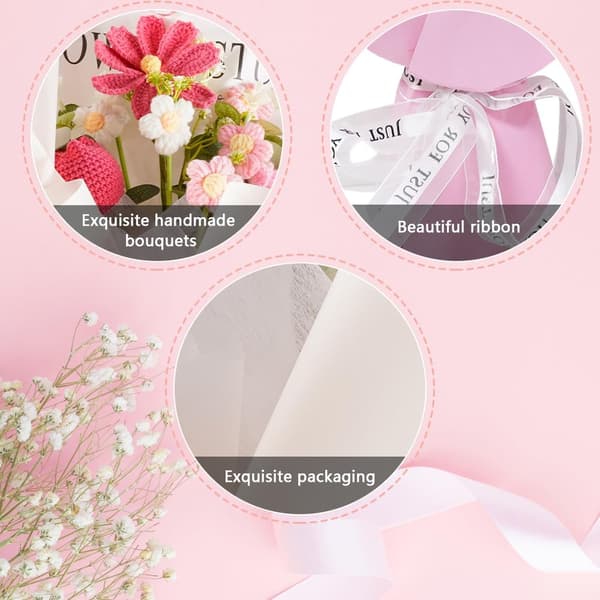 Virka blommor bukett stickad blombukett för årsdag examen mors dag