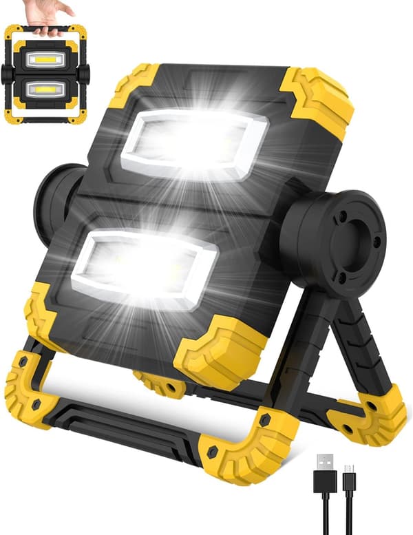 Genopladelig LED-projektør 3 tilstande 2 COB LED'er 360 rotation 1400LM til garage