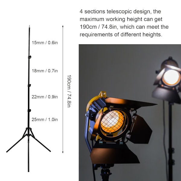 190cm Stativ til Fotografering - Holdbar Softbox Reflektorer Tripod til LED Videolys