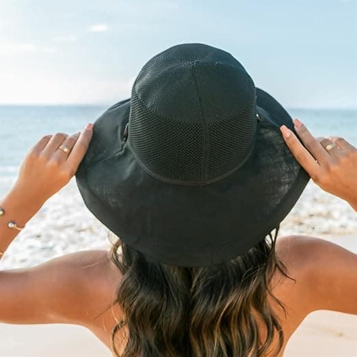 Sommer Mesh Solhatte til Kvinder UV Beskyttelse Bred Skygge Sammenfoldelig Strandhat Sort