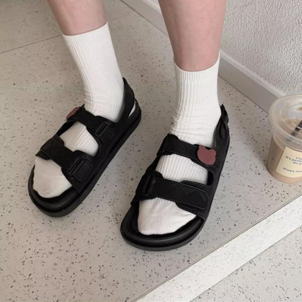 Dam öppna tå sandaler justerbar ankelrem casual halkfri plattform sommarsandaler svart 37
