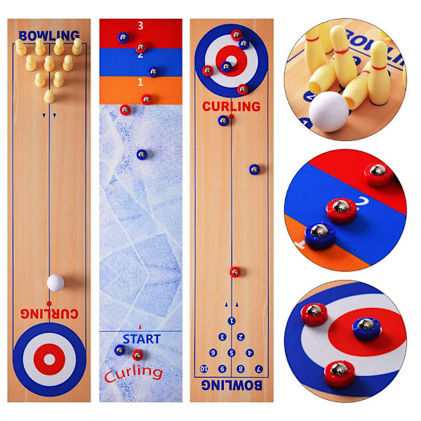 3 i 1 bordspil: Shuffleboard, bowling, curling spil.