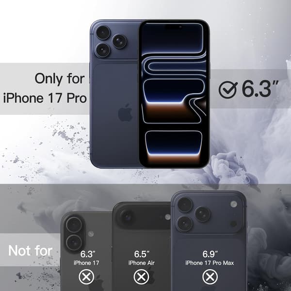 Etui til iPhone 17 Pro 6,3 tommer Stødsikkert telefoncover Solid mat TPU-ramme Ridsefast klar bagside Sort