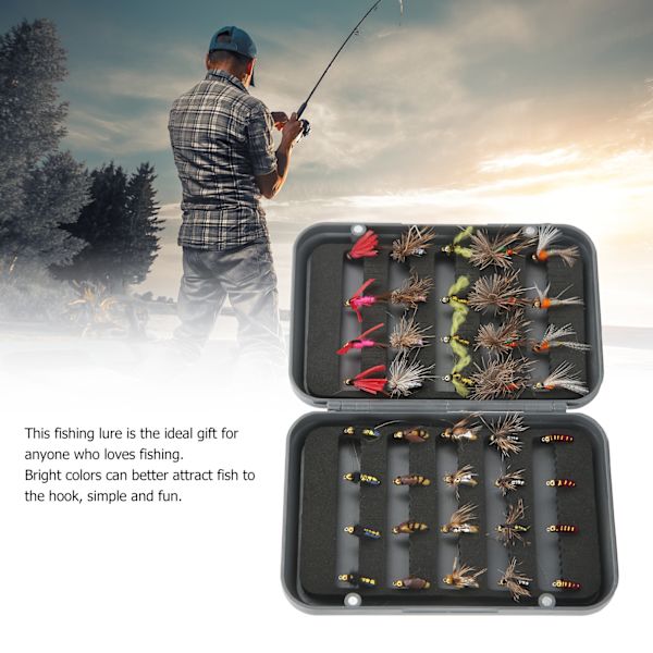 40 stk fiske lokke agn assortert sett kit med vanntett boks for innsjø elv