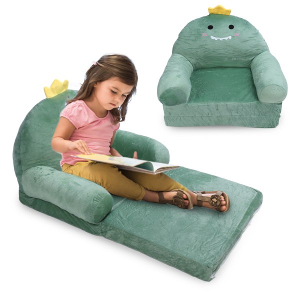 Foldable Kids Sofa Cute Cartoon Soft Comfortable Kids Folding Sofa Bed Kids Couch for Toddlers Kids Home Dinosaur 2 Layers