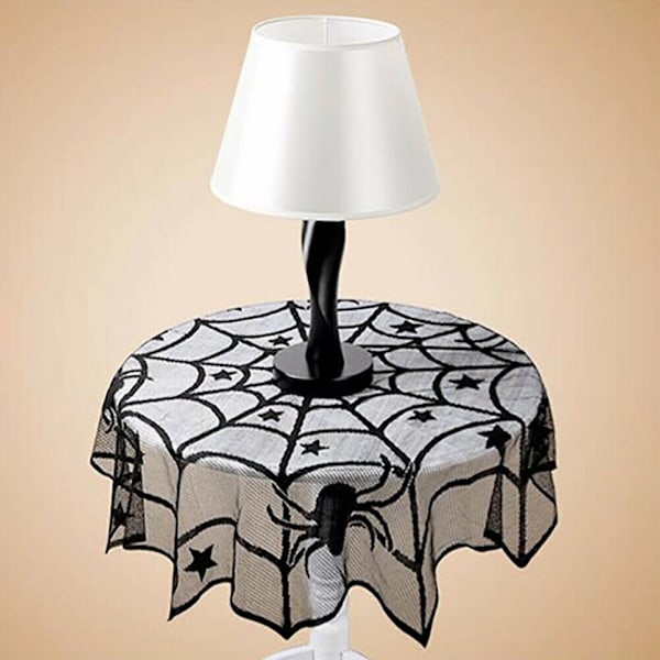 40 tum rund polyester spets bordsduk svart spindelnät Halloween bordsduk för Halloween middagsfest