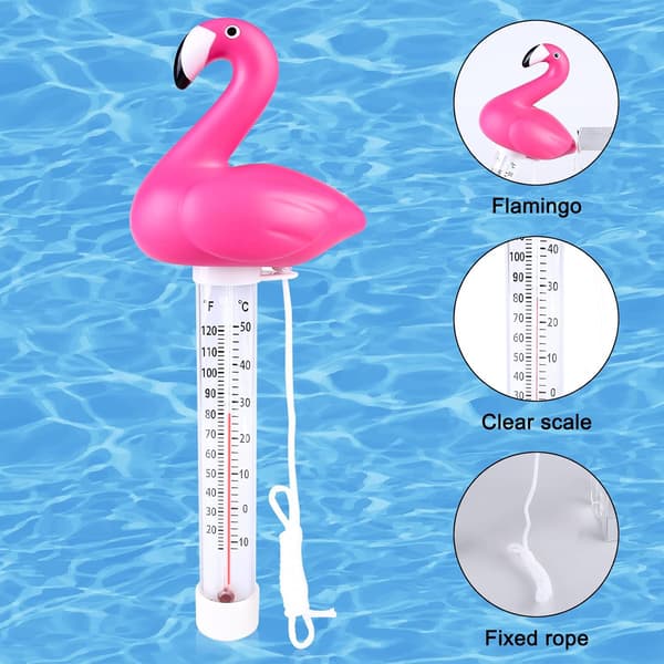Flytande flamingo pooltermometer med rep för badkar, pool, damm