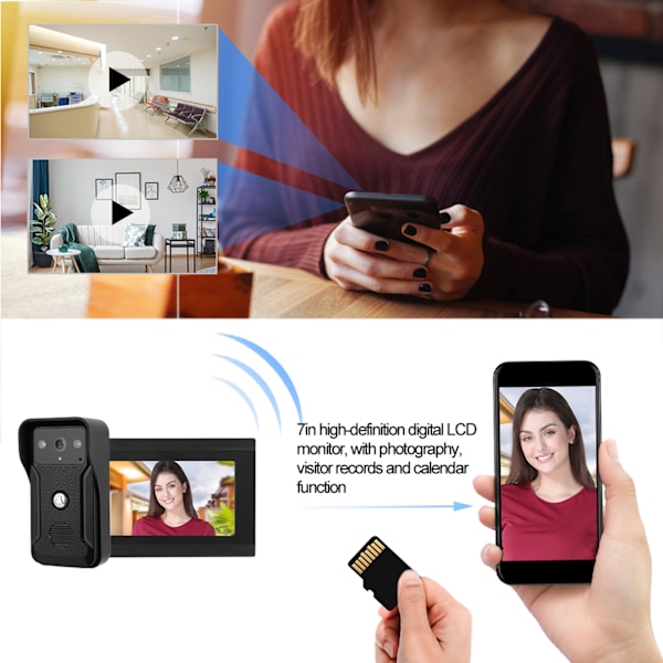 7 tommer 2 Kameraer 1080P Video Intercom Trådløs Wifi Dørtelefon Nattesyn Kamera 100-240VUS