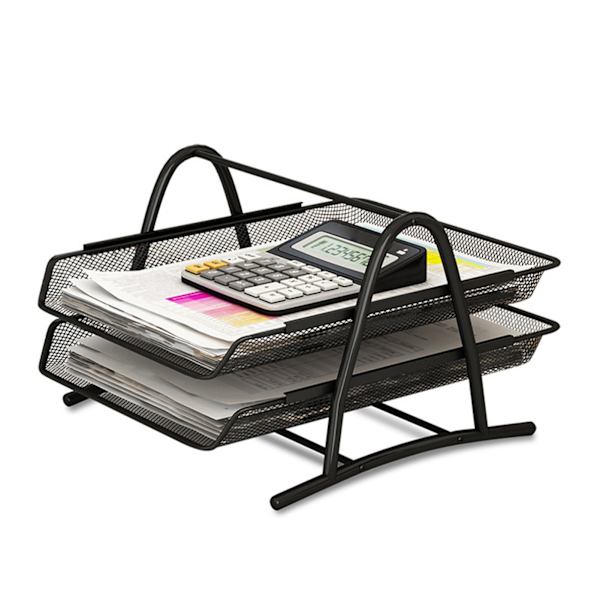 Kontorbord Dokumentbakke Mesh Beslag Papir Brevhyldeholder Sort Metal til Hjemmestudie Skole 2 Lag