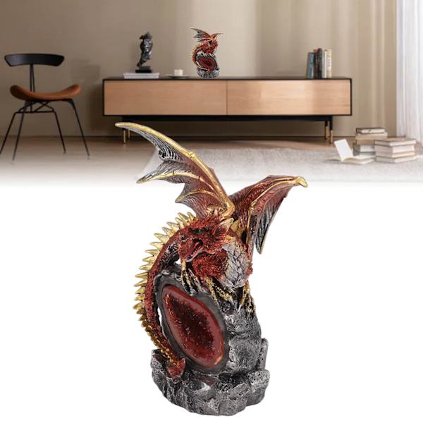 Kampdrake Staty Resin Skrivbordsdrake Figur Skulptur med Ljus för Heminredning Halloween Dekor Färgglad