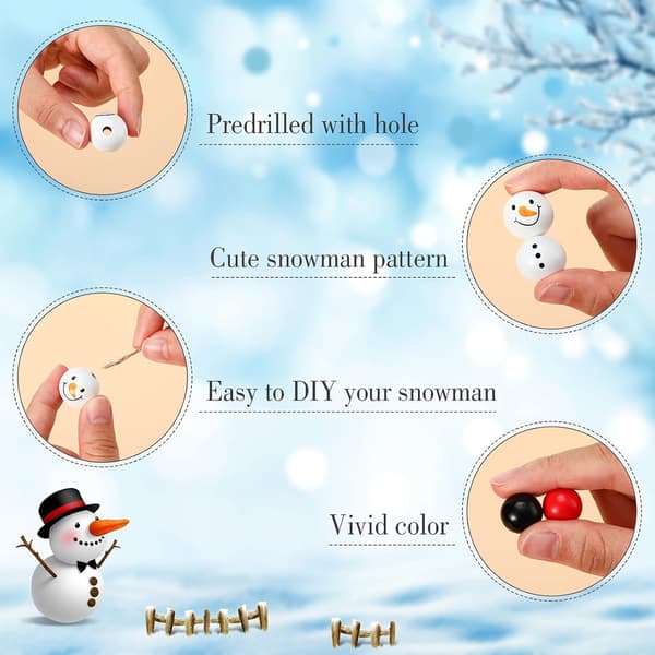 1 set Jul Snögubbe Träpärlor Vinter Träpärlor Träpärlor med DIY Snöre Halsduk Träpärlor för Hantverk