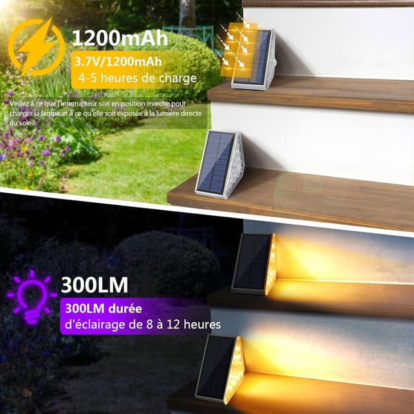 Solar trappbelysning 300LM LED utomhustrappbelysning med rörelsesensor IP67 4st