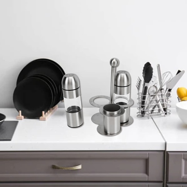 Rustfritt stål krydderflaske Multipurpose Food Grade Påfyllbar Rustproof Salt Pepper Beholder Sett Krydderflaske X 2, Krydderkopp X 1