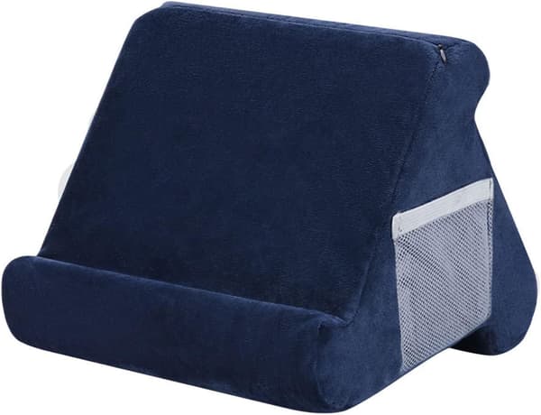 Flerfunktionsställ för surfplatta, kuddehållare för iPad, smartphone, tidskrifter, böcker, lässtöd, blå