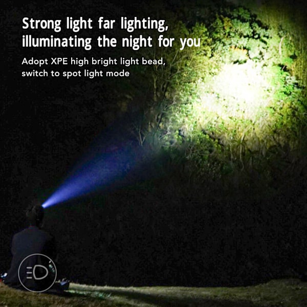 LED-otsalamppu, valkoinen ja punainen valo, erittäin kirkas liiketunnistin, USB-ladattava otsalamppu