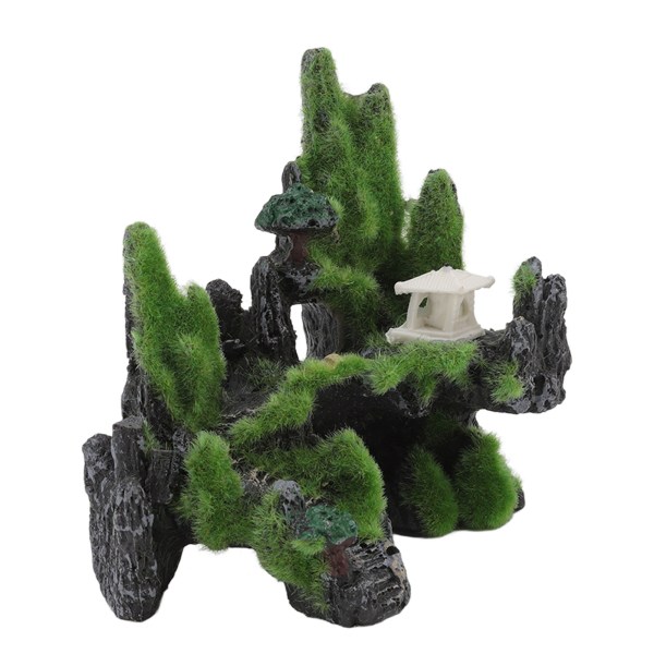 Akvarium Landskap Resin Simulering Flerbruks Mos Fjellutsikt Dekorasjon med Bro og Paviljong