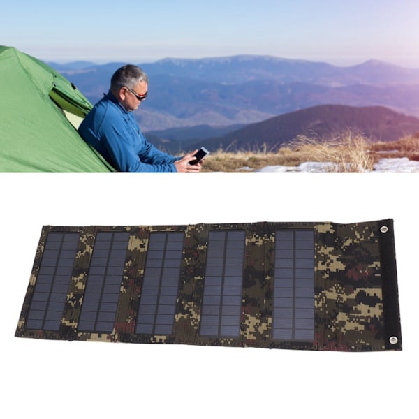 50W Bärbar Solpanel Väska Monokristallint Kisel 5 Fällbar Solpanel Väska för Utomhus Nödladdning Kamouflage