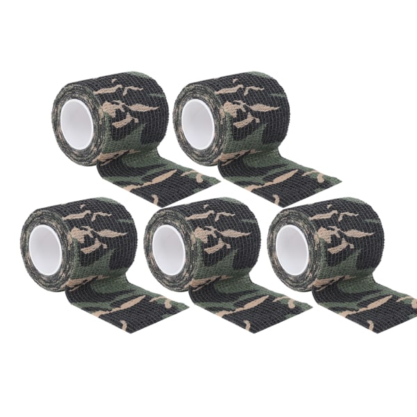 (5-pack) Självhäftande non-woven utomhus stretchtejp jaktkamouflagetejp (skogskamouflage)