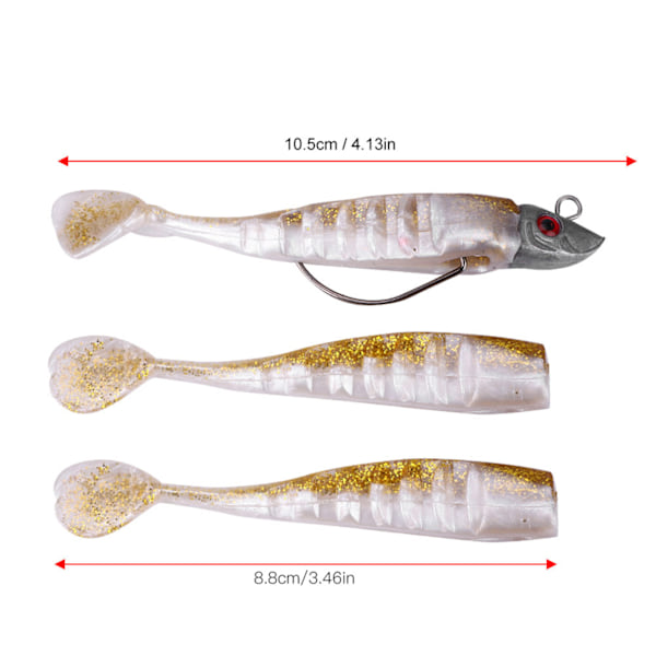 3pcs Jig Head Soft Lure Artificial Inshore Fishing Bait and Boat Lure(white&amp;yellow)