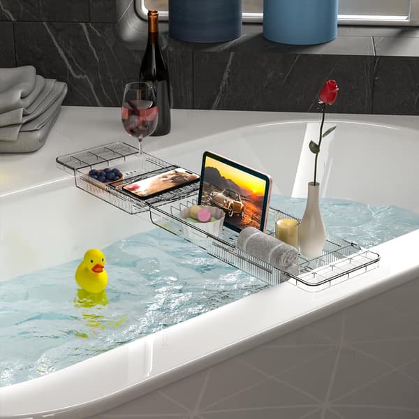 Justerbart badekarbrett i plast, iPad- og bokbrett for hjemmespa og boblebad