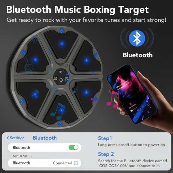 Smart Musik Boksemaskine Vægmonteret med 9 Tilstande Hastighedsjustering med Bluetooth-forbindelse og LED-lys Sort