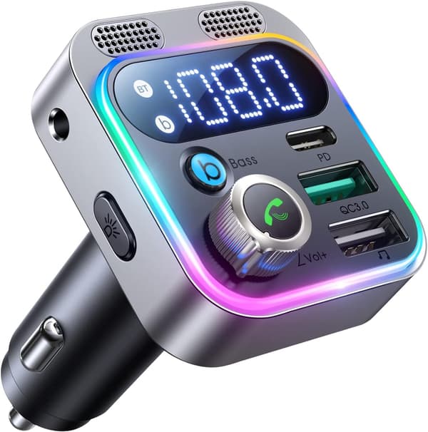Bluetooth 5.3 FM-sender til bil med dobbelte mikrofoner 48W PD QC3.0 håndfri AUX og U-disk