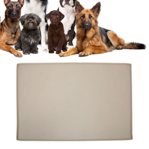 Fodermåtte til kæledyr, der forhindrer spild, vaskbar, tåler opvaskemaskine, skridsikker silikone, stor hundeplaceringsmåtte til vand- og madskål, beige