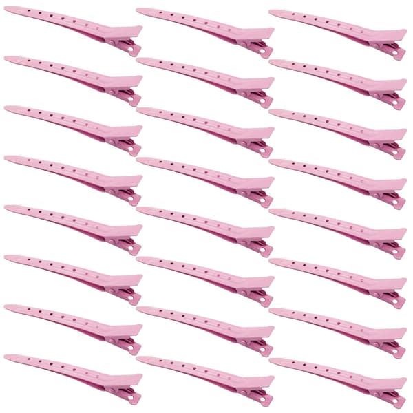 24-pak 3,5 tommer rustfri metal næb-hårklemmer med huller til styling og farvning, pink