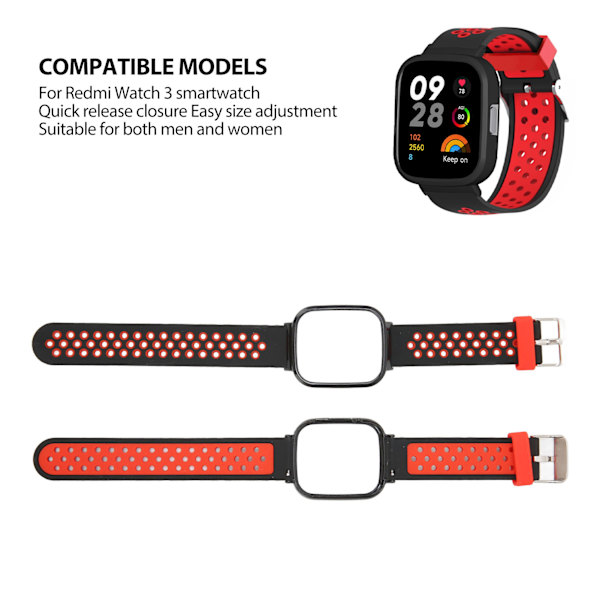 2 i 1 klockarmband för Redmi Watch 3 Snabbkoppling Mjukt Silikon Svettåligt Smartwatch Armband Svart Röd