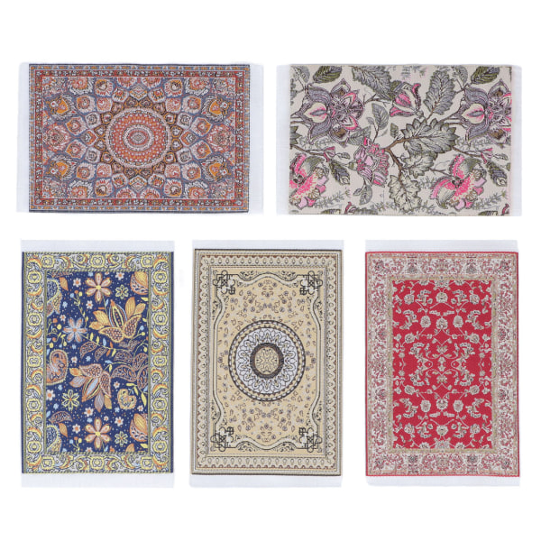 5 stk. 1/12 dukkehus tæppe blomsterprint udsøgt let at rengøre blødt miniature gulvtæppe