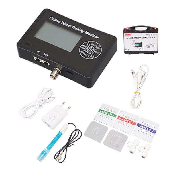 5 i 1 Vattenkvalitetstestare PH TDS EC RH TEMP Hög Noggrannhet Digital Vattenmätare EU-kontakt 100‑240V Laddningsbar