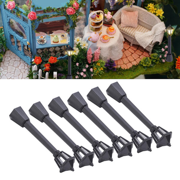 6 stk Mini gatelyktmodell trygge mikroskopiske modellys for miniatyrdukkehus