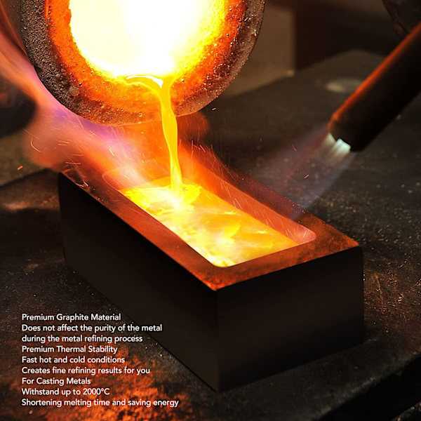 Rektangulär grafitgötform med hög termisk stabilitet, metallgrafitdegelför gjutning av guld, silver och koppar