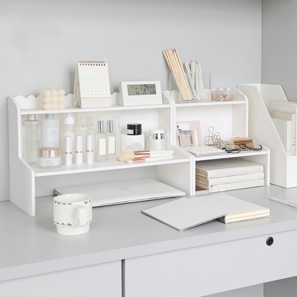 Skrivebordshylle i tre Skrivebord flerlags oppbevaringsstativ Mini bokhylle Kosmetikk Organizer L