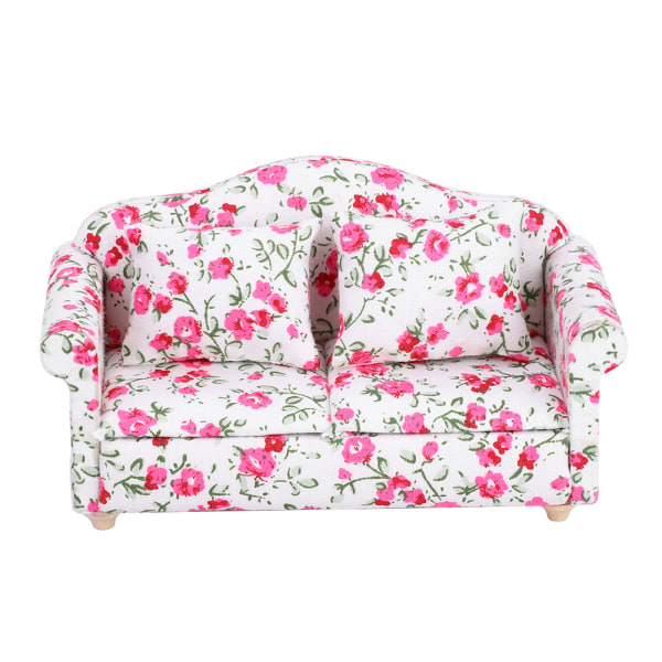 Dollhouse Accessories Flower Pattern Mini Furniture Double Sofa for 1/12 Scale Doll (#2)