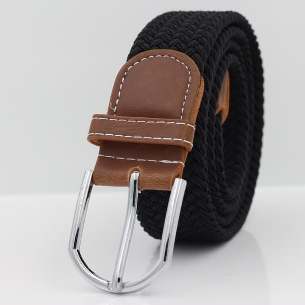 Herrbälten Elastiskt flätat stretchbälte med läderklätt spänne för herrjeansbyxbälten 120 cm