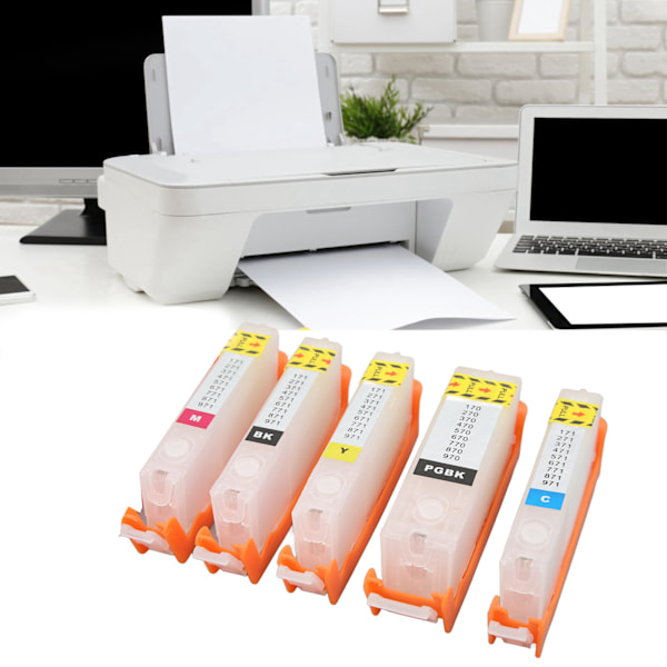 5Pcs Ink Cartridge PGBK BK C M Y 5 Colors Smoothly Output Reusable Printing Ink Cartridge 570 571