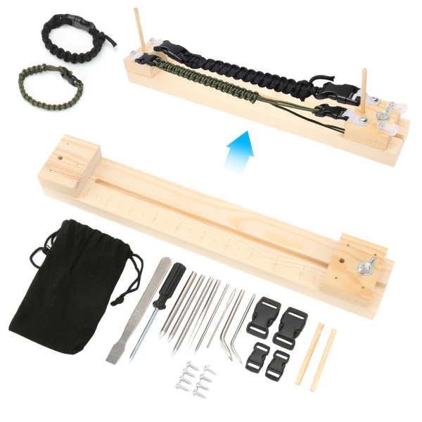 Vevramme i tre, paracord i stål, nålkombinasjon, paracord DIY armbåndsveveredskaper