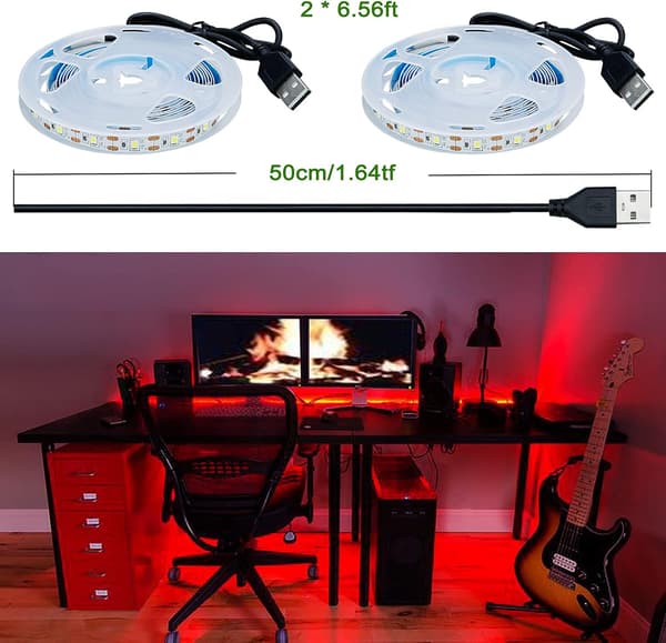 5V USB LED-list Röd 6000K USB-driven 4M 2st Flexibel SMD2835 Hög Ljusstyrka Ej Vattentät IP20 LED-tejpbelysning