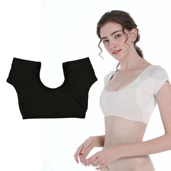 Underarm Sweat Vest Kortærmet Svedabsorption Pullover Design Vaskbar Armhule Sweat Vest til Kvinde Piger Sort L