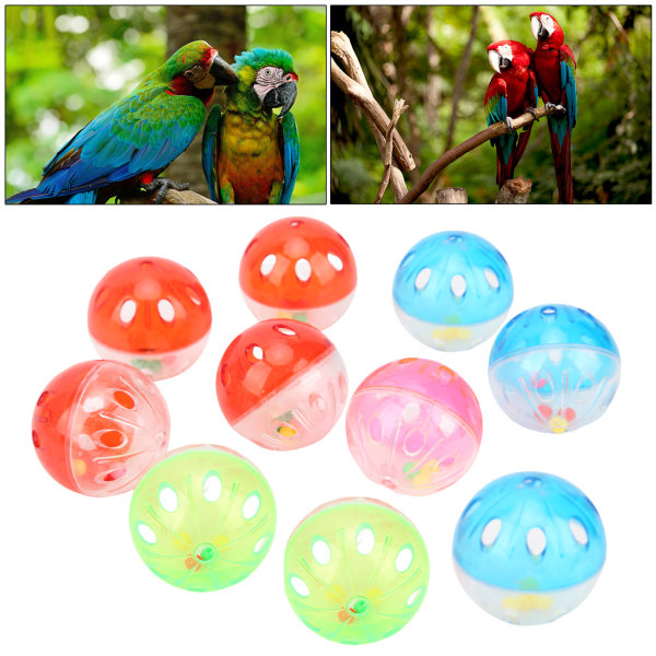 10 stk Fugleleker Ball Fargerik Plast Bird Jingle Balls Burtilbehør for tyggetrening Biting